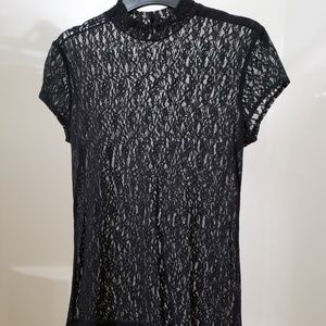 Black Lace See Through Top with Cap Sleeves Small
